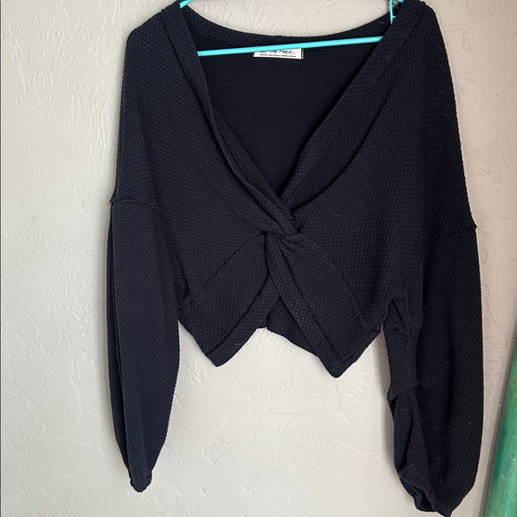 Free People Tops - Free People We The Free Navy Blue Waffle Knit Cotton Comfy Sexy Crop Knot Top M